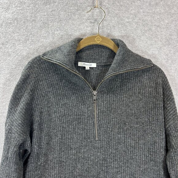 Madewell Gray Small Glenbrook Merino Wool Blend Half Zip Sweater  Pockets Pull O - Picture 10 of 11